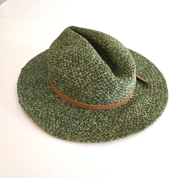 Anthropologie Green Straw Woven Trimmed Rancher Sun Hat w/ Adjustable Tie - Picture 3 of 6